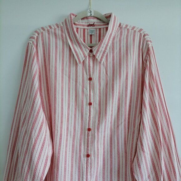 NWT Izod Womens White Pink Striped Collared Y2K Button Up Shirt Plus Size 3X - Picture 2 of 8